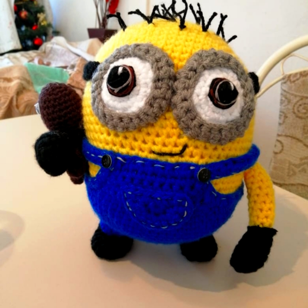 Knitted hand made dolls and cartoon characters